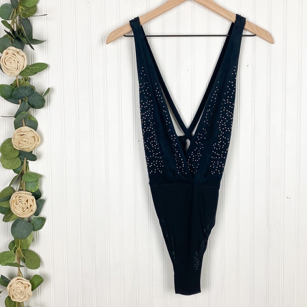 URBAN OUTFITTERS Black Embellished Strappy Bodysuit